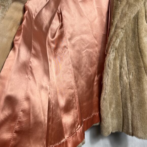 Vintage Faux Fur Coat Light Brown Tissavel France Women's Size 10 Medium FLAWS - Picture 5 of 12